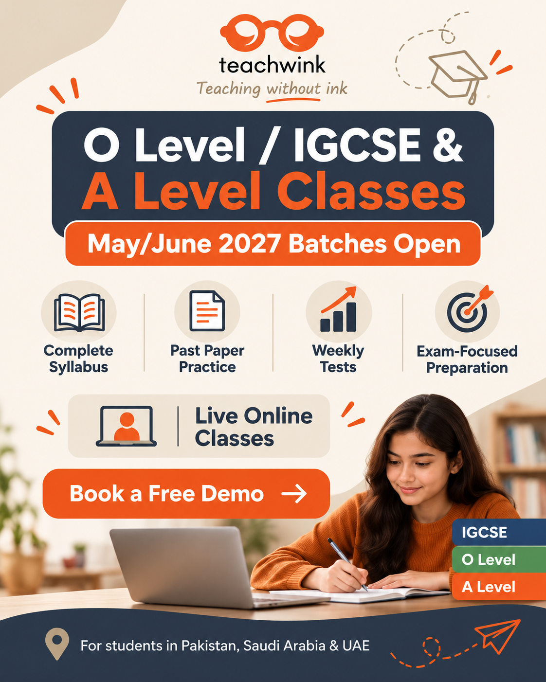 O Level, IGCSE and A Level classes - May/June 2027 batches open
